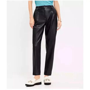 NWOT Loft Women’s Pleated Tapered Faux Leather Pants Black Size 12
